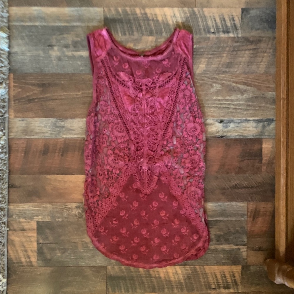 Free People Small embroidered red tank top